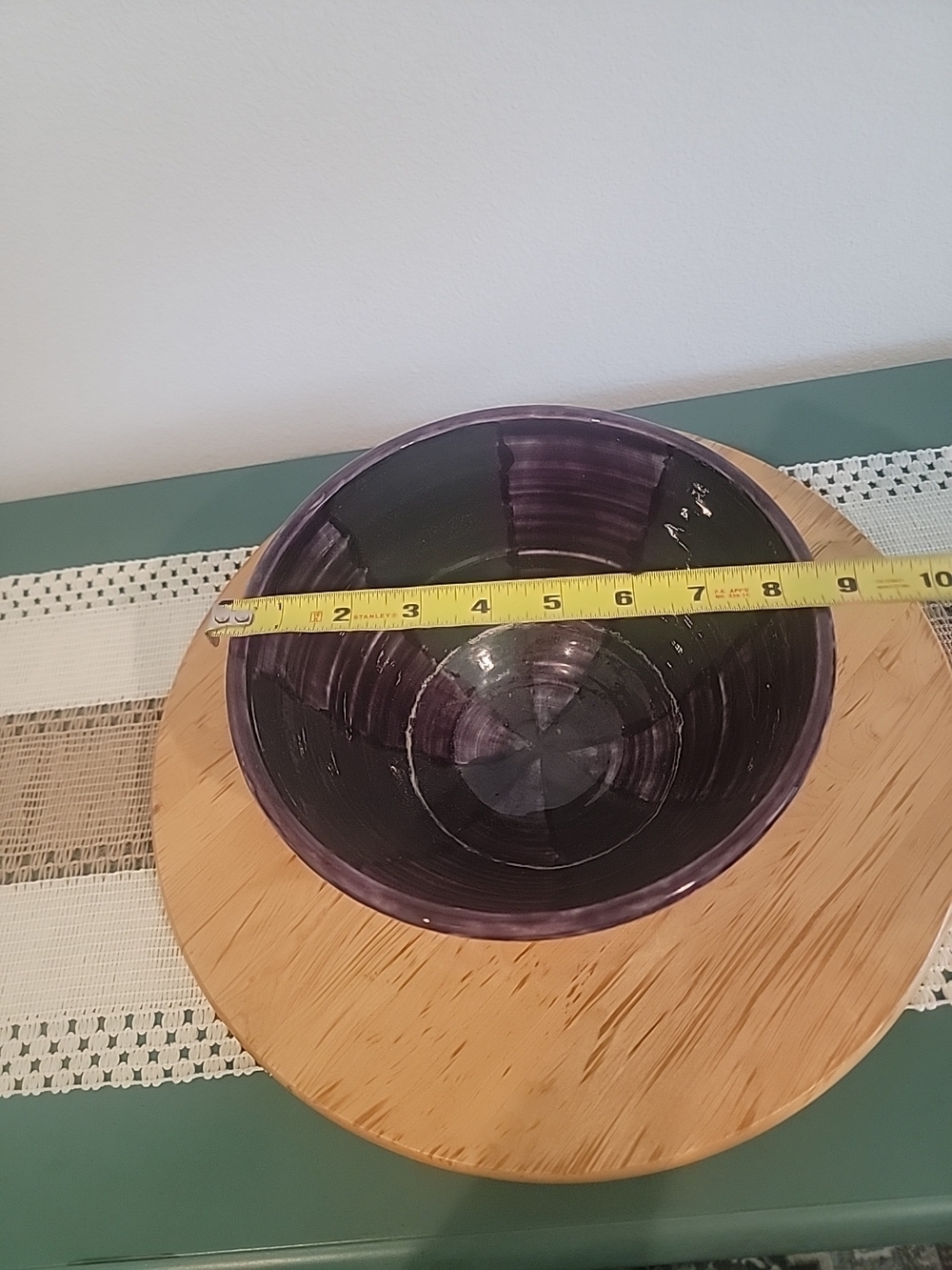 Studio Art Pottery Glazed Decorative Bowl Signed Cream Color w/ Mauve Triangles - Picture 7 of 10